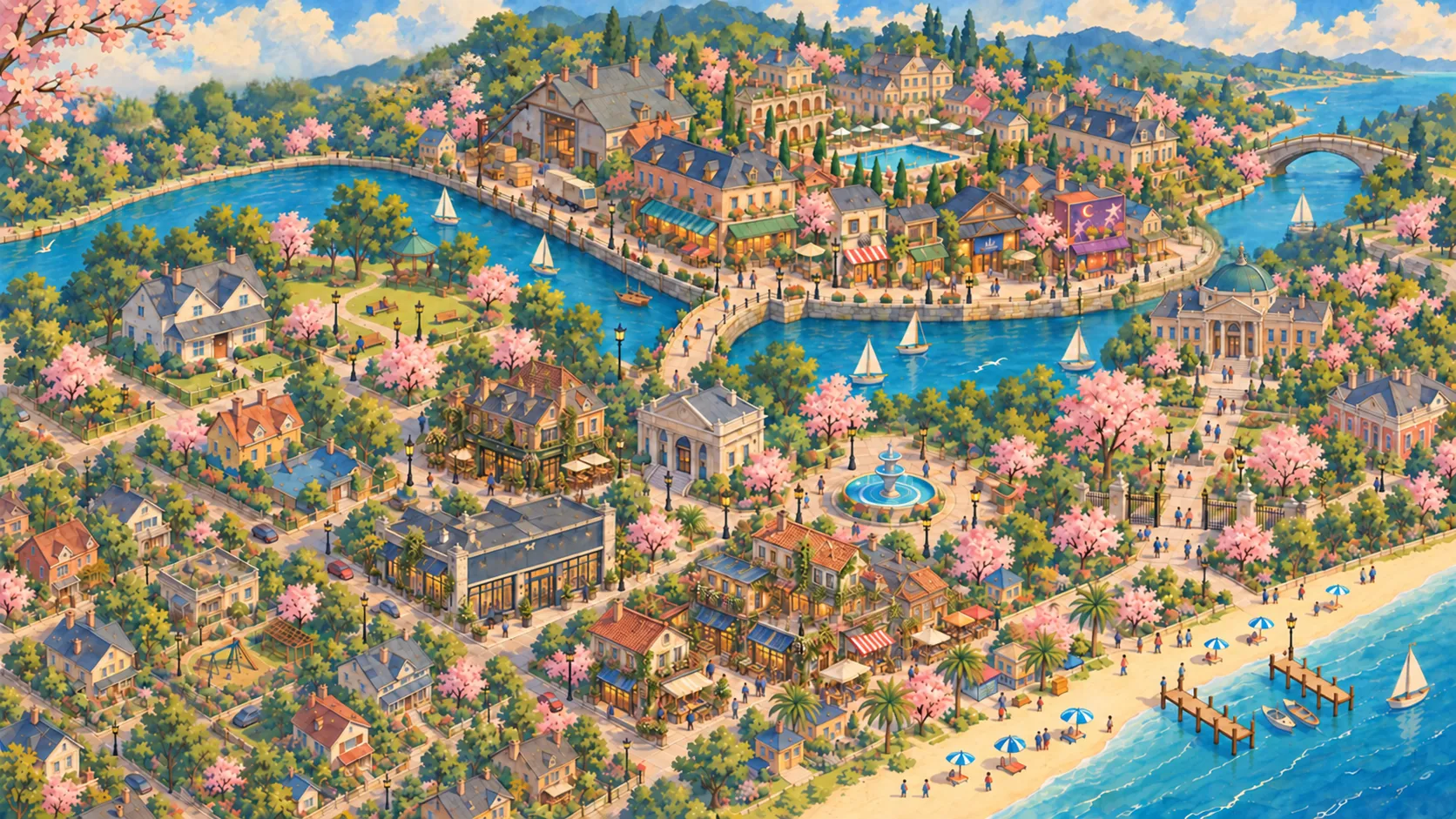 The clean isometric Bellhaven city map with no labels